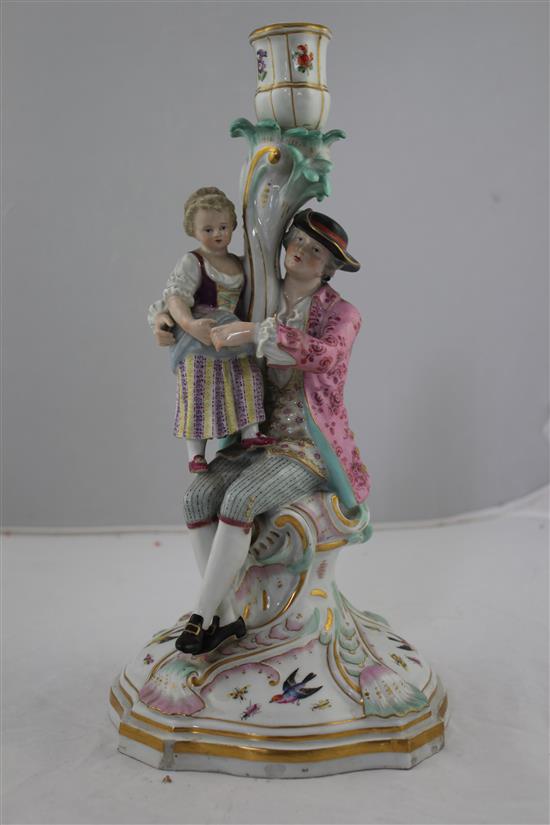 A Meissen figural four light candelabrum, late 19th century, 46.5cm, slight losses